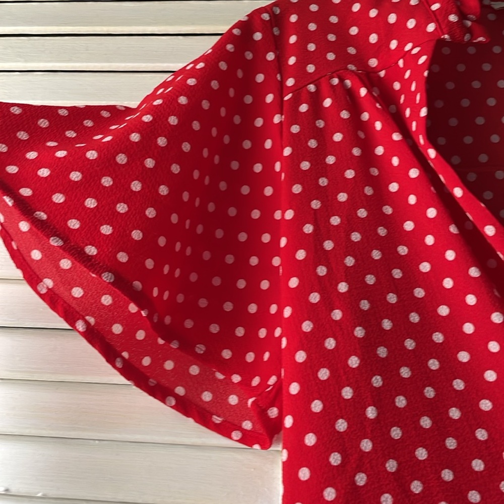 Red and White Polka Dot Blouse - Picture 4 of 6